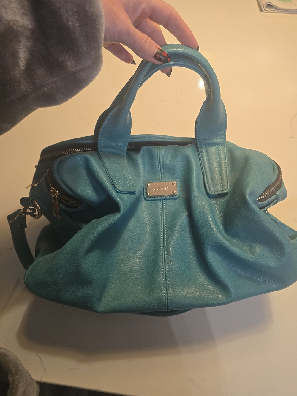 Nine West Teal Leather Satchel Handbag